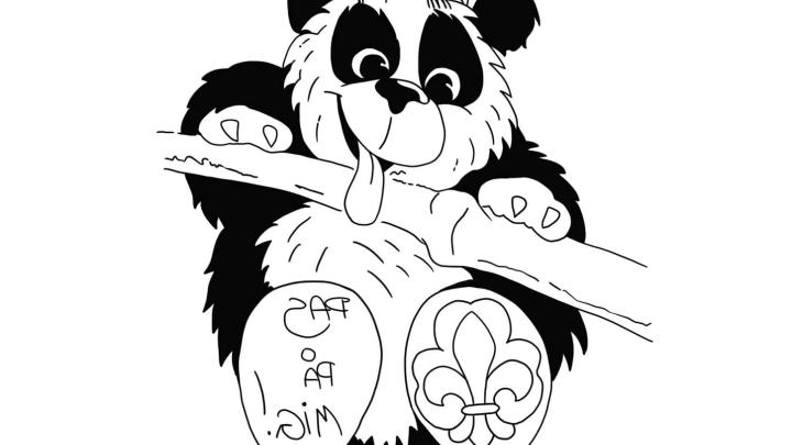 Tegning af en panda som sidder i en bambus